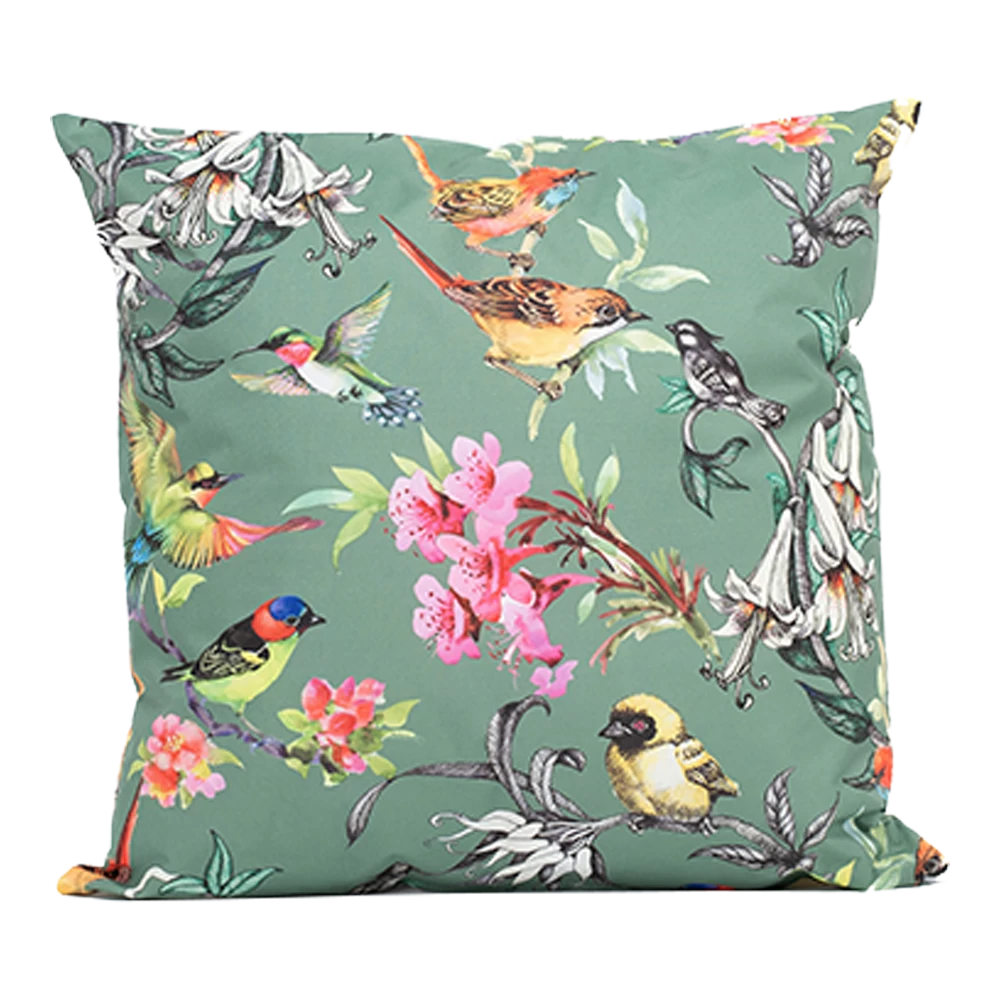 Buitenkussen Vogels Groen 45x45cm - Tuinkussen 1 Buitenkussen Vogels Groen 45x45cm - Tuinkussen