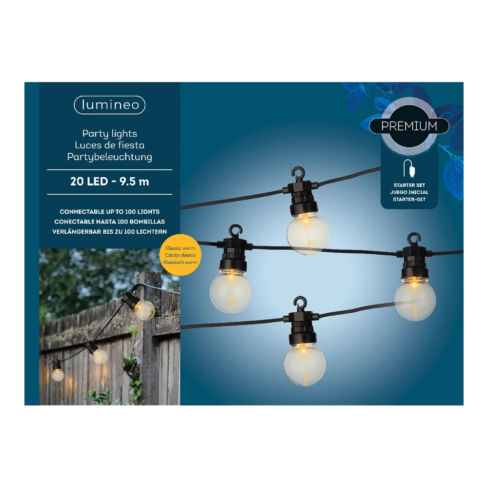 Lumineo Feestverlichting Lichtsnoer - Bolvorm - 950cm - 20 LEDS - Klassiek Warm 1 Lumineo Feestverlichting Lichtsnoer - Bolvorm - 950cm - 20 LEDS - Klassiek Warm
