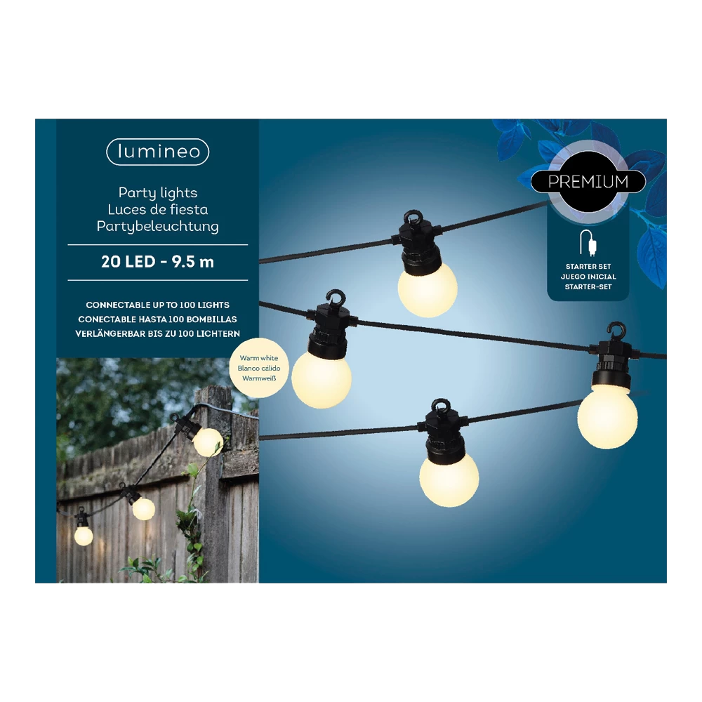 Lumineo Feestverlichting Lichtsnoer - Bolvorm- 950cm - 20 LEDS - Warm Wit 1 Lumineo Feestverlichting Lichtsnoer - Bolvorm- 950cm - 20 LEDS - Warm Wit