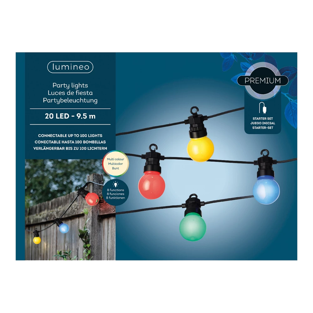 Lumineo Feestverlichting Lichtsnoer - Bolvorm - Twinkel Effect - 950cm - 20 LEDS - Multi 1 Lumineo Feestverlichting Lichtsnoer - Bolvorm - Twinkel Effect - 950cm - 20 LEDS - Multi