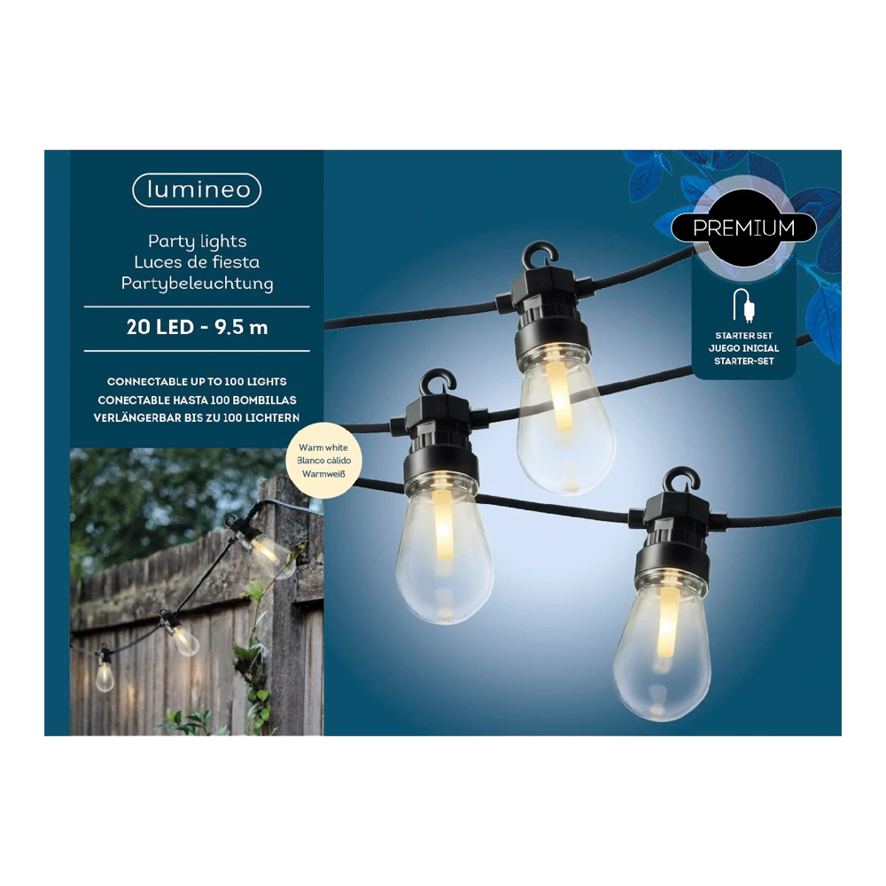 Lumineo Feestverlichting Lichtsnoer - Peervorm - 950cm - 20 LEDS - Warm Wit