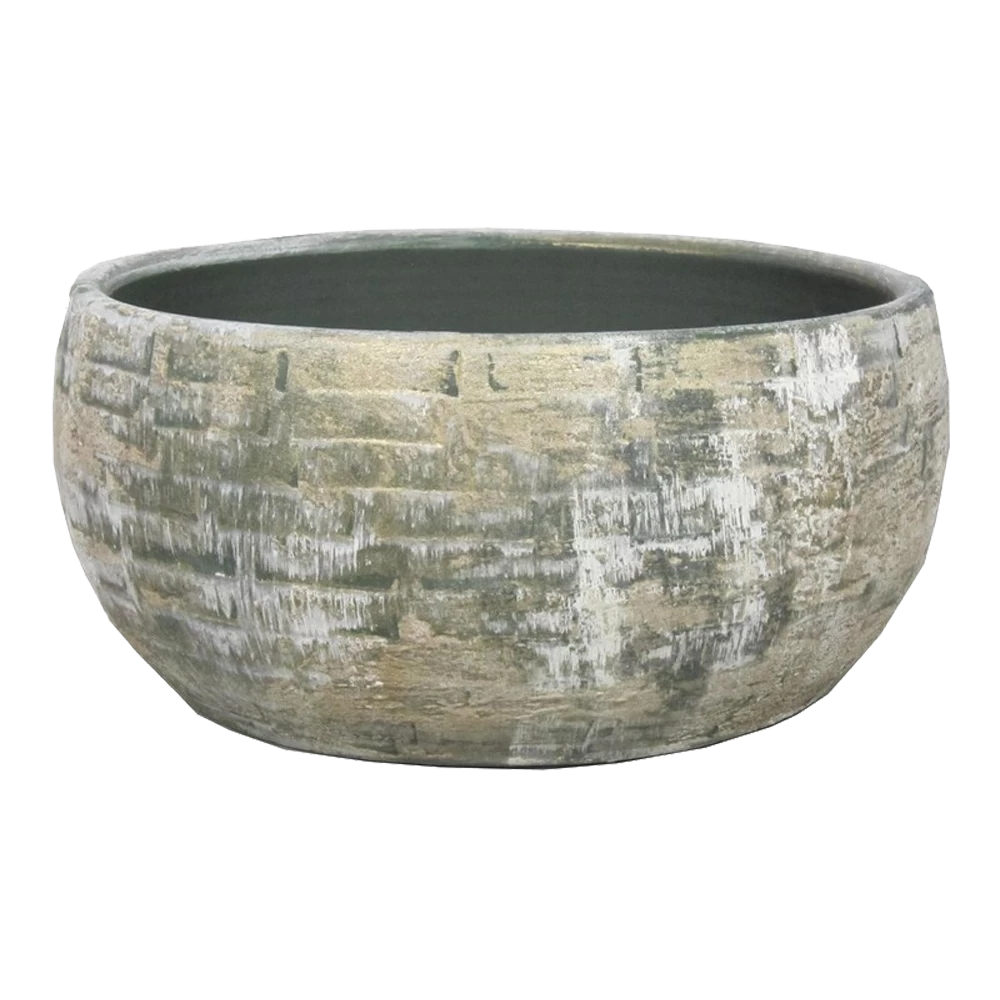 Plantenschaal Steef - D29 X H14cm - Creme Groen 1 Plantenschaal Steef - D29 X H14cm - Creme Groen