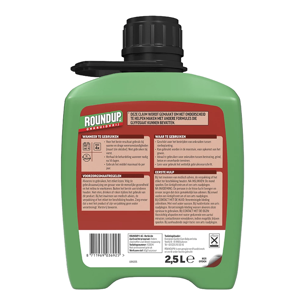 ROUNDUPu00ae AC Snel Onkruidvrij Onkruiddrukspuit Navulverpakking 2,5L - Onkruid En Aanslag - Afbeelding 2