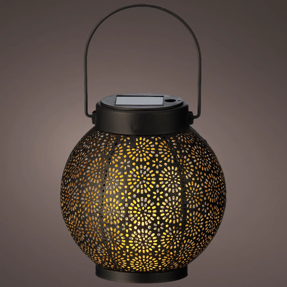 Lumineo Solar Lantaarn - LED - D14 X H16cm - Zwart/Goud - Afbeelding 2