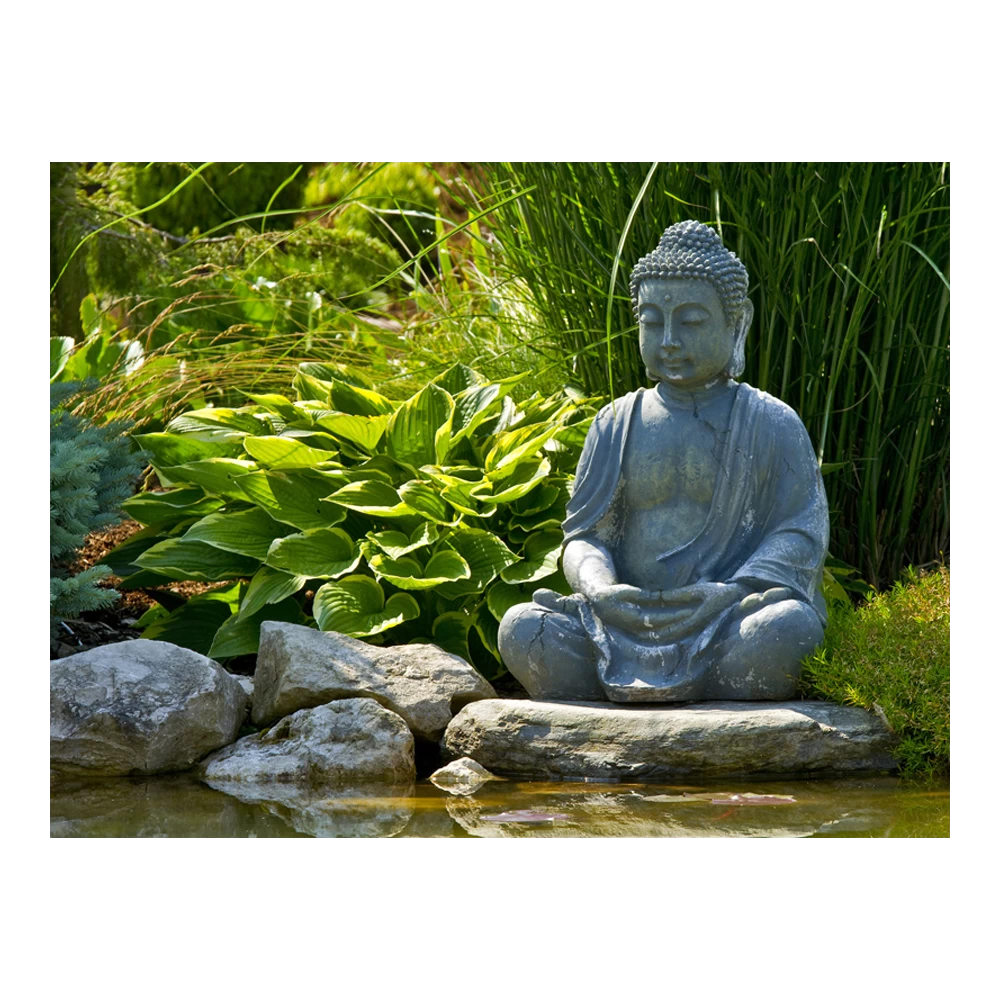 Tuinposter Buddha Met Hosta - L - 120x90cm 1 Tuinposter Buddha Met Hosta - L - 120x90cm