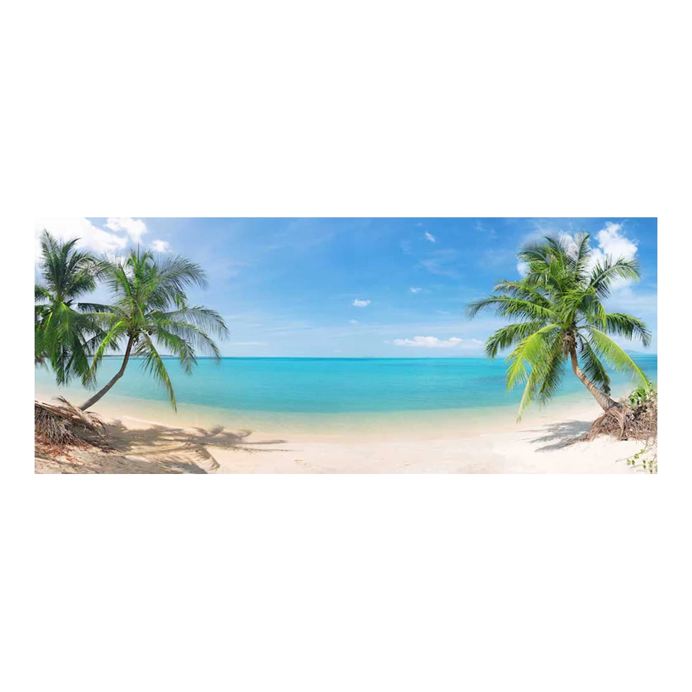 Tuinposter Strand Met Palmen - 110x45cm 1 Tuinposter Strand Met Palmen - 110x45cm