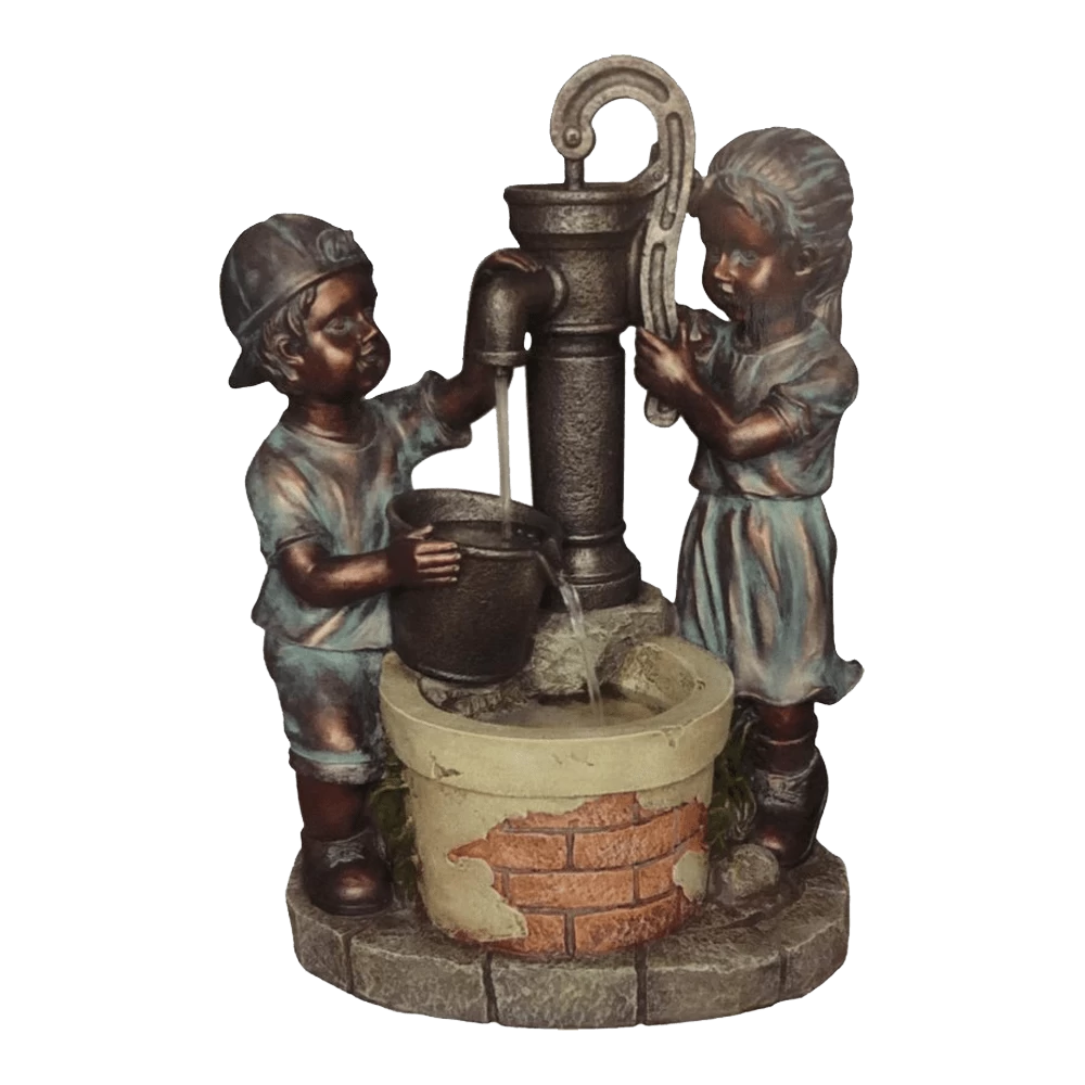 Waterornament Kinderen Aan Pomp - 61,2cmcm Hoog - Polystone 1 Waterornament Kinderen Aan Pomp - 61,2cmcm Hoog - Polystone